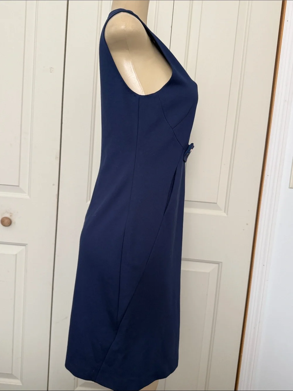 Tory Burch Navy Sleeveless Shift Dress with Button Tab